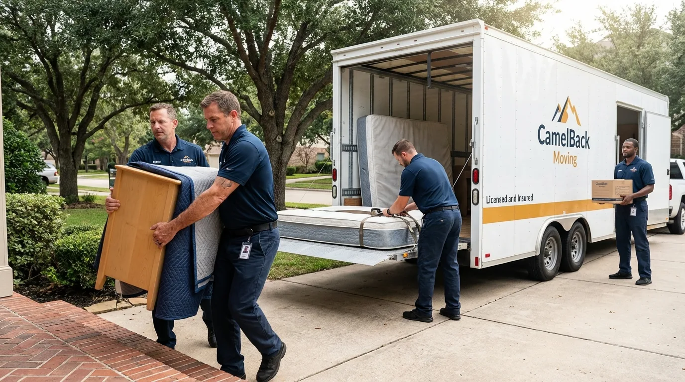 Crew loading residential truck for cross-state move from Centerville, IN