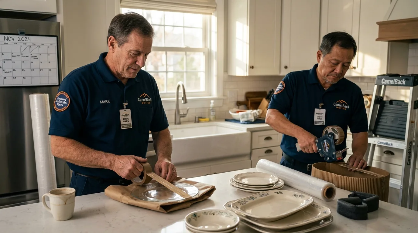 Professional crew packing kitchen dishware in Centerville, IN